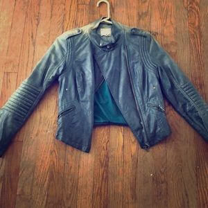 Multi-color real leather jacket, size small.